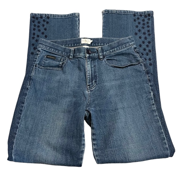 Calvin Klein Flare Leg Mid Rise Embroidered Jeans.  Size 6 - Picture 3 of 10